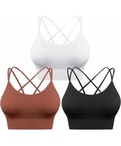 3 Pack Strappy Sports Bras for Women Sexy Crisscross for Yoga Running Athletic Gym Workout Fitness Tank Tops 3 Pack-black+whi...