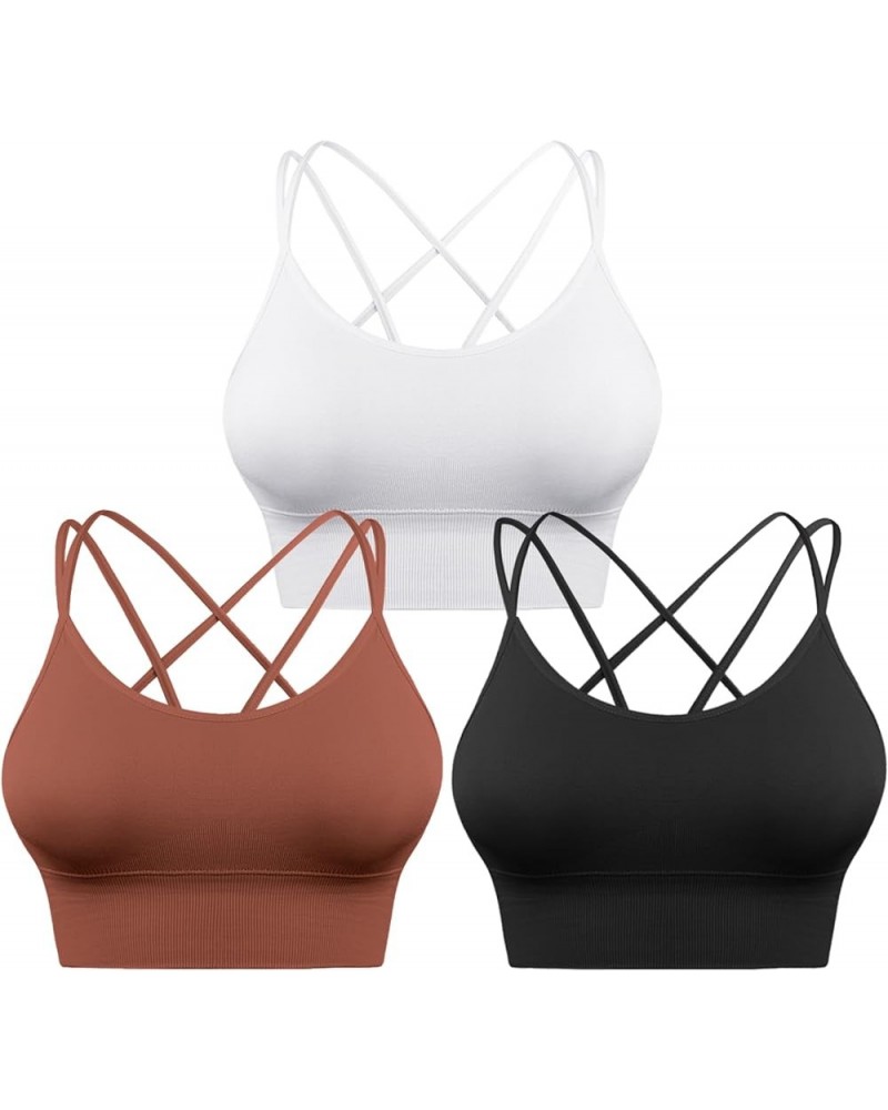 3 Pack Strappy Sports Bras for Women Sexy Crisscross for Yoga Running Athletic Gym Workout Fitness Tank Tops 3 Pack-black+whi...