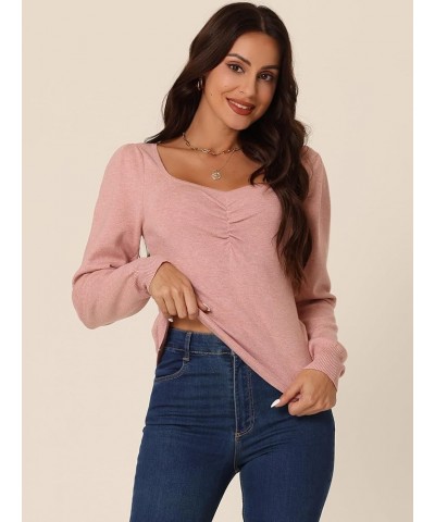 Women's Casual Square Neck Puff Long Sleeve Sweaters Ribbed Knit Fitted Pullover Sweater Pink $13.24 Sweaters