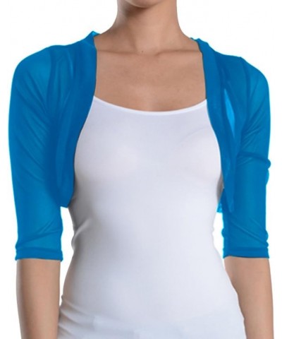 Junior`s Sheer Chiffon Bolero Shrug Jacket Cardigan 3/4 Sleeve Turquoise $13.25 Sweaters