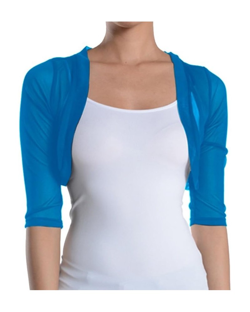 Junior`s Sheer Chiffon Bolero Shrug Jacket Cardigan 3/4 Sleeve Turquoise $13.25 Sweaters