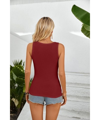 Womens Summer Tank Tops Crewneck Sleeveless Shirts Ribbed Tanks Slim Fitted Casual Basic Tee Shirt Wine Red $11.04 Tanks