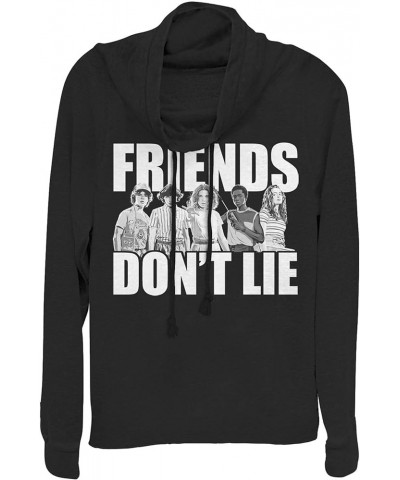 Stranger Things Cast Friends Don't Lie Women's Cowl Neck Long Sleeve Knit Top Black $10.47 T-Shirts