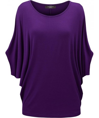 Women's Scoop Neck Half Sleeve Batwing Dolman Top - Plus Size Wt1073_dark_purple $14.60 T-Shirts