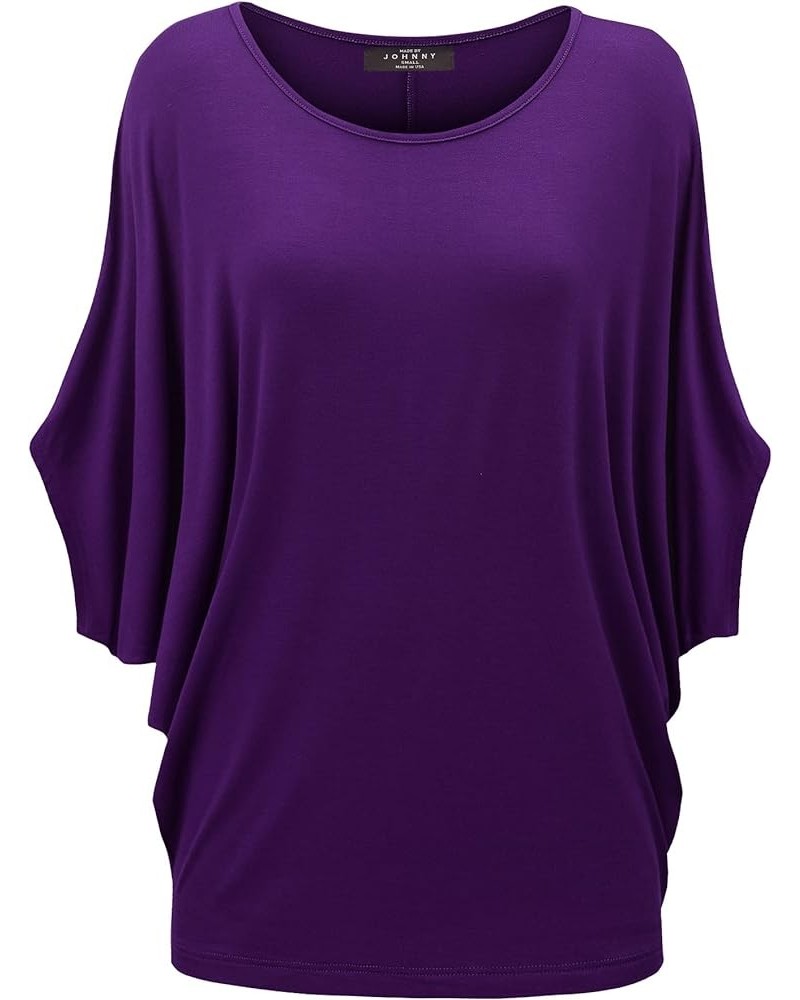 Women's Scoop Neck Half Sleeve Batwing Dolman Top - Plus Size Wt1073_dark_purple $14.60 T-Shirts