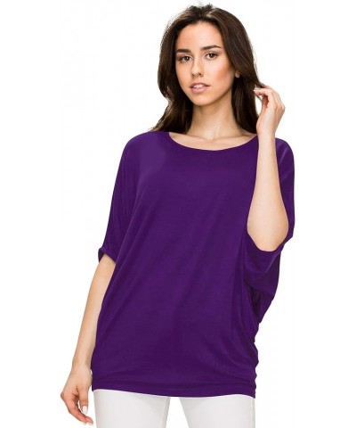 Women's Scoop Neck Half Sleeve Batwing Dolman Top - Plus Size Wt1073_dark_purple $14.60 T-Shirts