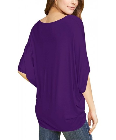 Women's Scoop Neck Half Sleeve Batwing Dolman Top - Plus Size Wt1073_dark_purple $14.60 T-Shirts