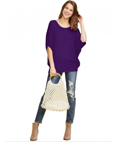 Women's Scoop Neck Half Sleeve Batwing Dolman Top - Plus Size Wt1073_dark_purple $14.60 T-Shirts