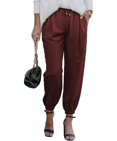 Women's Casual Relaxed Fit Drawstring Elastic Waist Pants with Pockets E Red $20.29 Pants