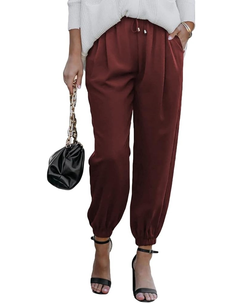 Women's Casual Relaxed Fit Drawstring Elastic Waist Pants with Pockets E Red $20.29 Pants