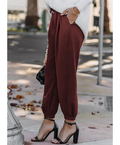 Women's Casual Relaxed Fit Drawstring Elastic Waist Pants with Pockets E Red $20.29 Pants