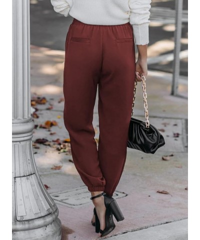 Women's Casual Relaxed Fit Drawstring Elastic Waist Pants with Pockets E Red $20.29 Pants