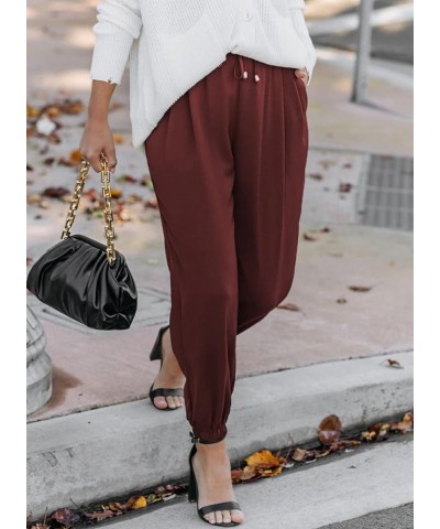 Women's Casual Relaxed Fit Drawstring Elastic Waist Pants with Pockets E Red $20.29 Pants