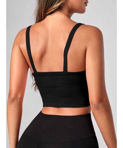 Women's Ribbed Knit Crop Cami Sports Top Seamless Bodycon Yoga Shirt Top Black $10.81 Tanks