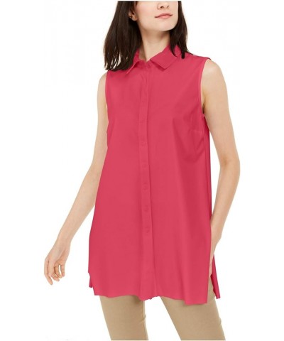 Womens Button-Down Sleeveless Button-Down Top Pink $14.69 Blouses