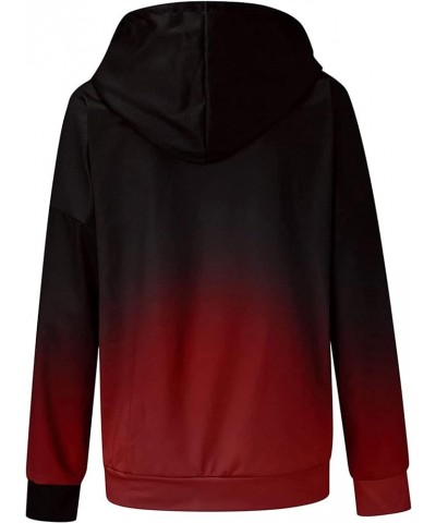 Women Zip Up Hoodie Sweatshirt, Casual Long Sleeve Fashion Ombre Baggy Comfy Pocket Drawstring Hooded Pullover Tops A01 red $...