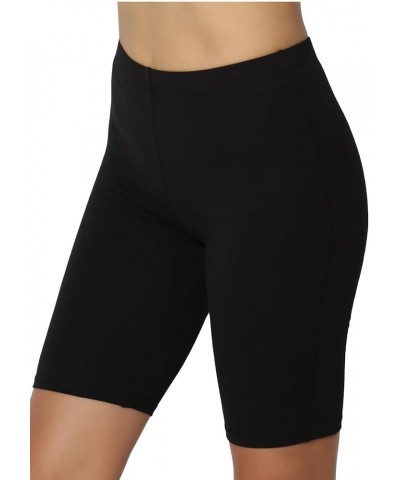 Women's Mid Thigh Stretch Cotton Span High Waist Active Basic Short Leggings Mid Rise Black $9.56 Activewear