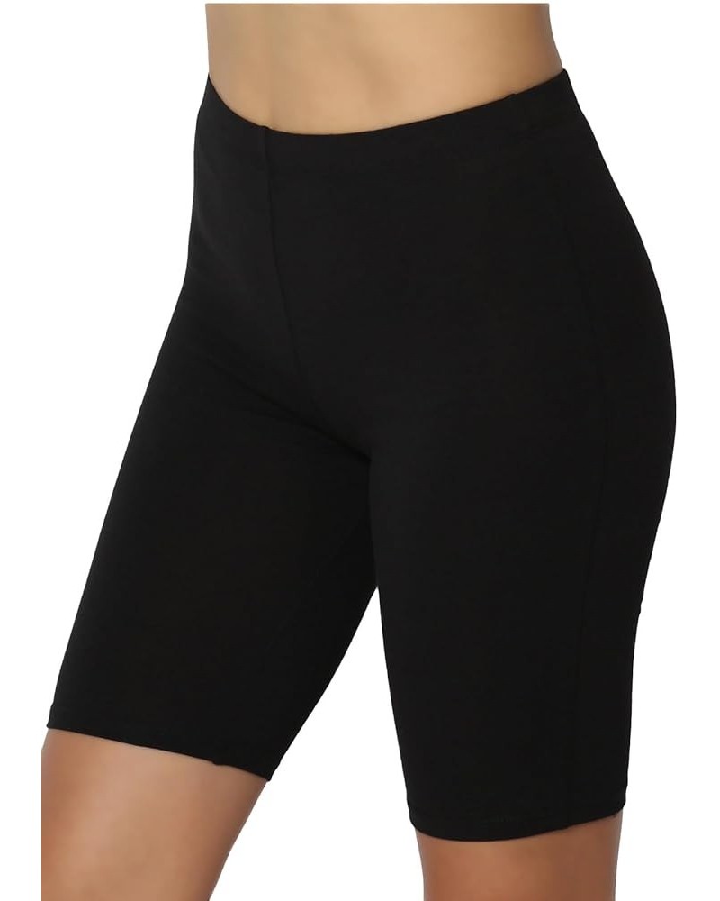 Women's Mid Thigh Stretch Cotton Span High Waist Active Basic Short Leggings Mid Rise Black $9.56 Activewear