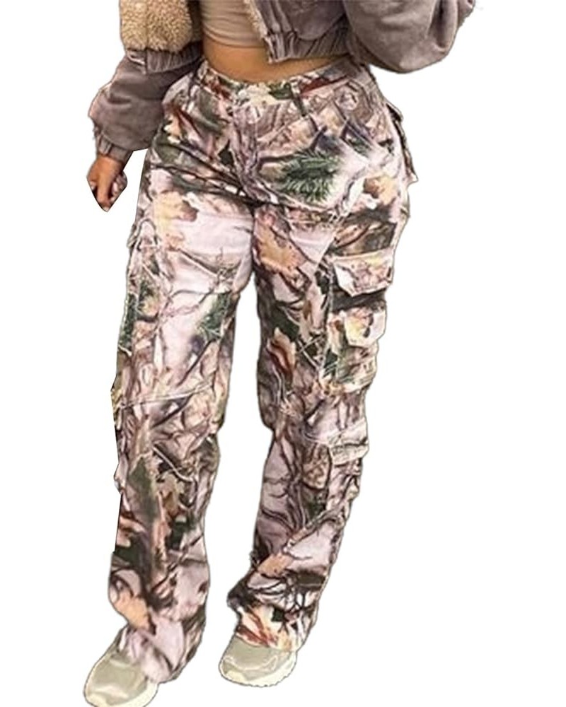 Women's Oversized Camo Cargo Pants Jogger Trousers Workout Sweatpants Camouflage Army Fatigue with Pockets Wide Pink $20.78 P...