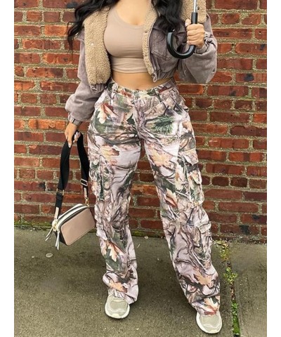 Women's Oversized Camo Cargo Pants Jogger Trousers Workout Sweatpants Camouflage Army Fatigue with Pockets Wide Pink $20.78 P...