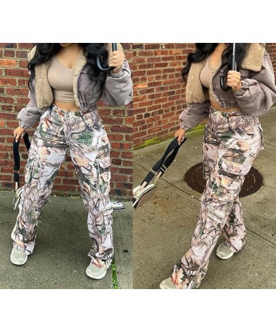 Women's Oversized Camo Cargo Pants Jogger Trousers Workout Sweatpants Camouflage Army Fatigue with Pockets Wide Pink $20.78 P...