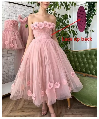 Women's 3D Flower Off Shoulder Tea Length Whimsical Prom Dress, A Line Strapless Tulle Formal Evening Party Gown Turquoise $4...