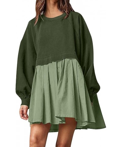 Sweatshirt Dress Women Oversized Long Sleeve Crewneck Pullover Tops Patchwork Baggy Flowy Fall Casual Sweatshirts Mini Dress ...