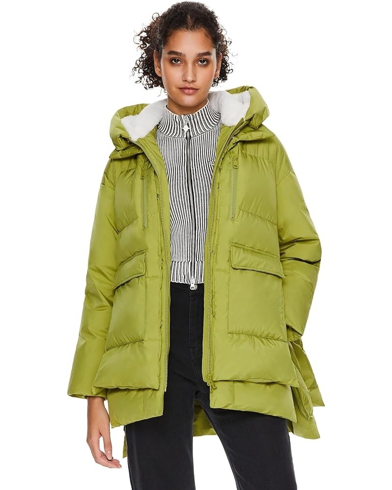 Women's Hooded Down Jacket Winter Puffer Jacket Water-Resistant Zippered Down Coat with Hem Slit Green $58.00 Jackets