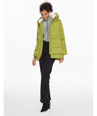 Women's Hooded Down Jacket Winter Puffer Jacket Water-Resistant Zippered Down Coat with Hem Slit Green $58.00 Jackets