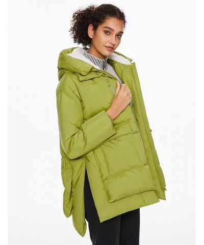 Women's Hooded Down Jacket Winter Puffer Jacket Water-Resistant Zippered Down Coat with Hem Slit Green $58.00 Jackets