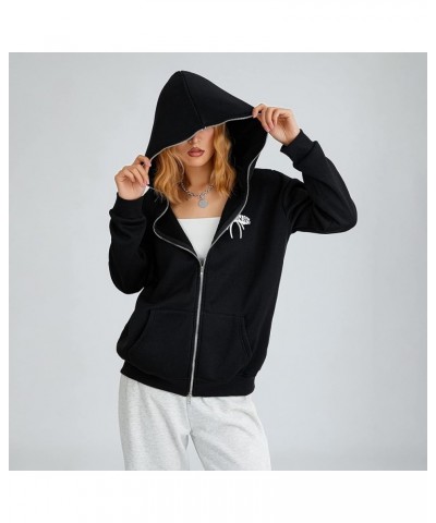 Hoodies Jacket with Pockets Womens Printed Full Zip Hooded Sweatshirt Y2k Skull Rhinestone E-Girls Goth Hoodie 23-black $10.8...