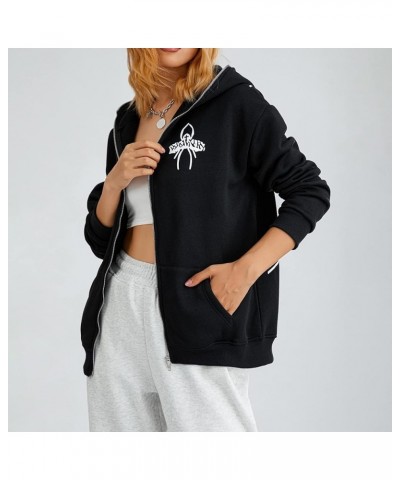 Hoodies Jacket with Pockets Womens Printed Full Zip Hooded Sweatshirt Y2k Skull Rhinestone E-Girls Goth Hoodie 23-black $10.8...