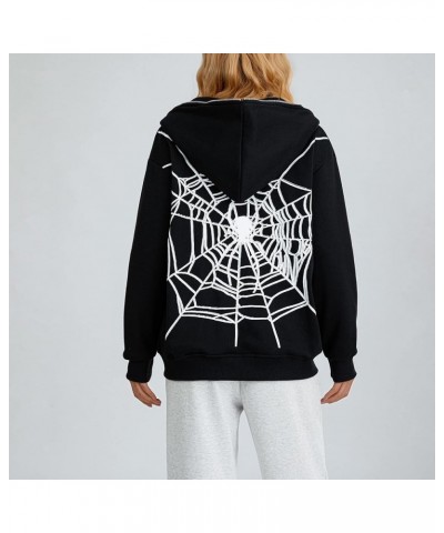 Hoodies Jacket with Pockets Womens Printed Full Zip Hooded Sweatshirt Y2k Skull Rhinestone E-Girls Goth Hoodie 23-black $10.8...