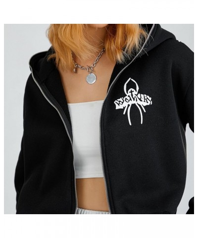 Hoodies Jacket with Pockets Womens Printed Full Zip Hooded Sweatshirt Y2k Skull Rhinestone E-Girls Goth Hoodie 23-black $10.8...