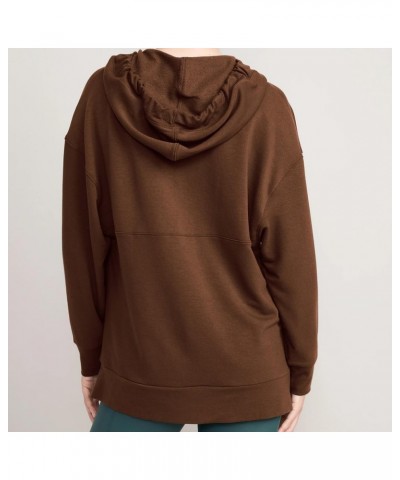 V Neck Long Sleeve Drawstring Casual Hoodies for Women Loose Hooded Tops with Pocket Brown $15.10 Hoodies & Sweatshirts