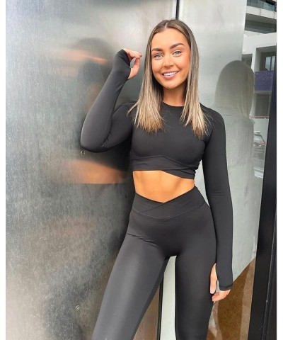 Snatched Waist Crossover Sets Naked Feeling Workout Gym Outfit Loungewear 1-long Ablack $17.10 Activewear