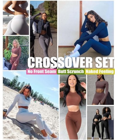 Snatched Waist Crossover Sets Naked Feeling Workout Gym Outfit Loungewear 1-long Ablack $17.10 Activewear