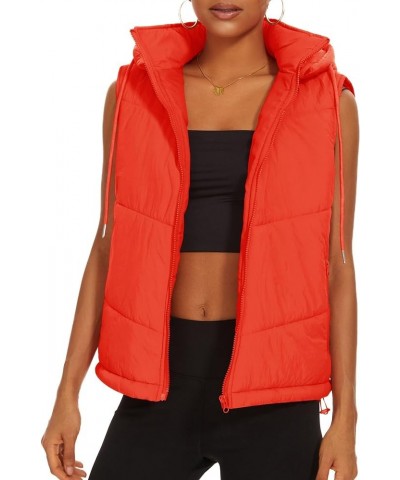 Puffer Vests for Women Winter Sleeveless Hooded Jacket Quilted Zip Up Stand Collar Gilet with Pocket Loose Fit Orange $21.07 ...