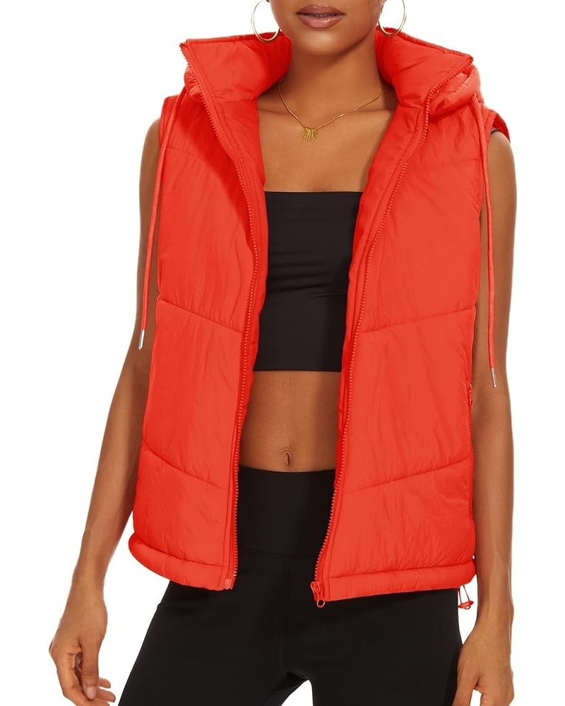 Puffer Vests for Women Winter Sleeveless Hooded Jacket Quilted Zip Up Stand Collar Gilet with Pocket Loose Fit Orange $21.07 ...