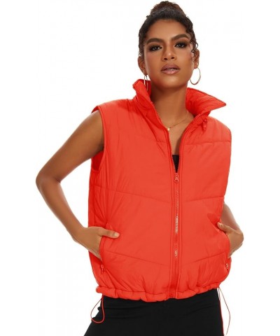 Puffer Vests for Women Winter Sleeveless Hooded Jacket Quilted Zip Up Stand Collar Gilet with Pocket Loose Fit Orange $21.07 ...