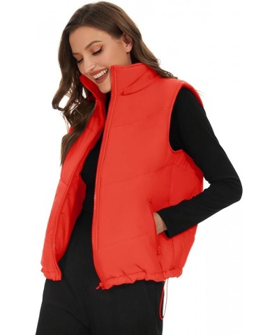 Puffer Vests for Women Winter Sleeveless Hooded Jacket Quilted Zip Up Stand Collar Gilet with Pocket Loose Fit Orange $21.07 ...