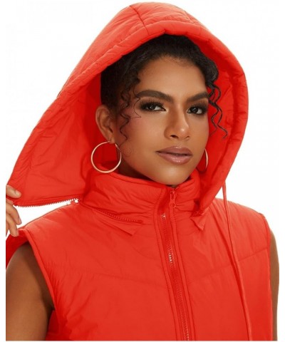 Puffer Vests for Women Winter Sleeveless Hooded Jacket Quilted Zip Up Stand Collar Gilet with Pocket Loose Fit Orange $21.07 ...