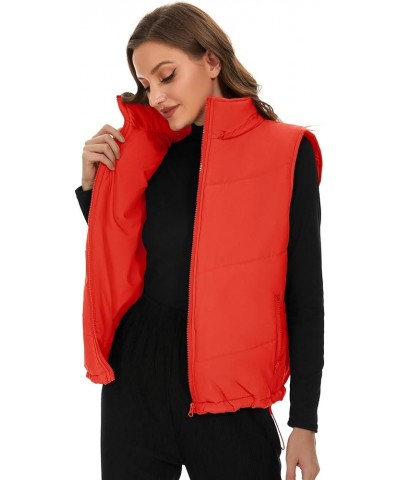 Puffer Vests for Women Winter Sleeveless Hooded Jacket Quilted Zip Up Stand Collar Gilet with Pocket Loose Fit Orange $21.07 ...