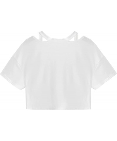 Women's Embroidered Crop Top Short Sleeve T Shirt Solid Pure White $14.99 T-Shirts