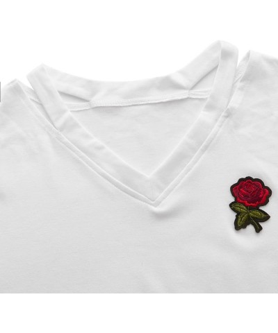 Women's Embroidered Crop Top Short Sleeve T Shirt Solid Pure White $14.99 T-Shirts