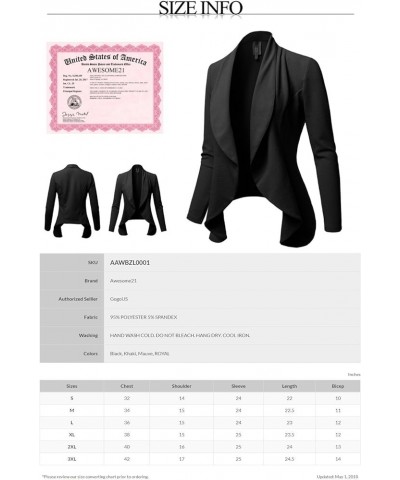 Women's Solid Formal Office Style Open Front Long Sleeves Blazer - Made in USA Aawbzl0001 Charcoal $15.18 Blazers