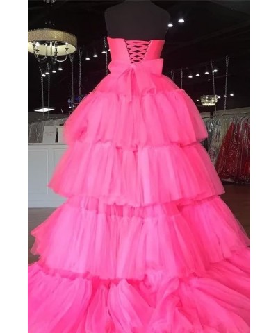 Women's High Low Prom Dresses Tulle Strapless Tiered Evening Ball Gown Formal Evening Party Gowns Blush $41.58 Dresses