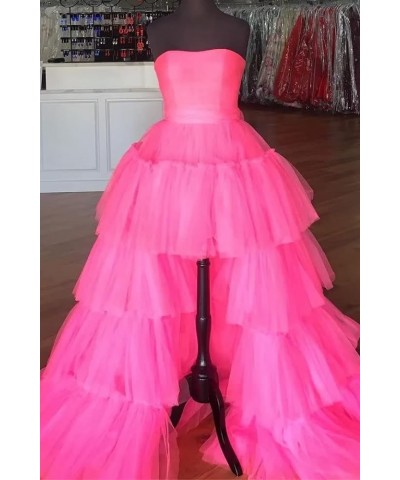 Women's High Low Prom Dresses Tulle Strapless Tiered Evening Ball Gown Formal Evening Party Gowns Blush $41.58 Dresses