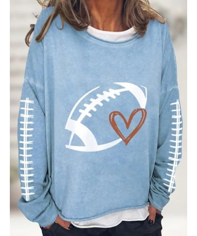 Football is My Favorite Season Sweatshirt Football Gameday Outfits Women's Football Love Casual Long-Sleeve T-Shirt Blue $13....