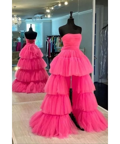 Women's High Low Prom Dresses Tulle Strapless Tiered Evening Ball Gown Formal Evening Party Gowns Blush $41.58 Dresses